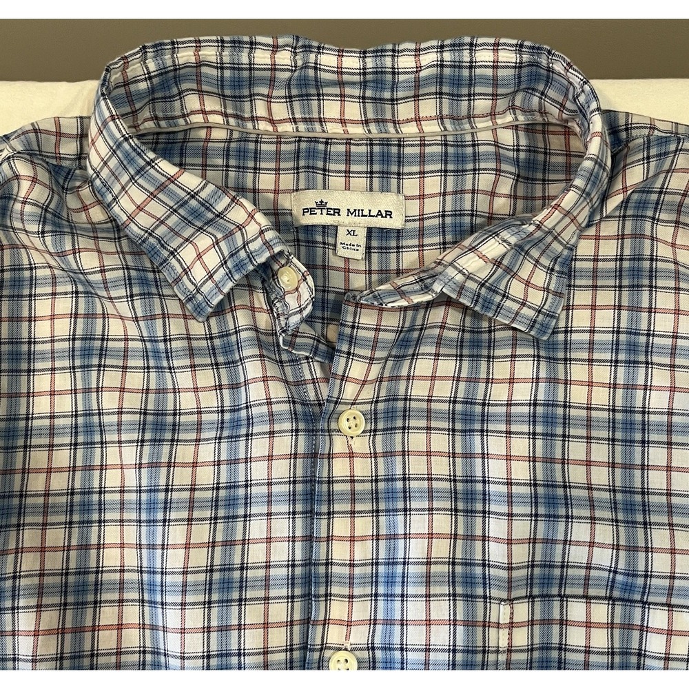 Peter Millar Men's Long Sleeve Button-Up Shirt Size XL Blue Plaid - Picture 2 of 13